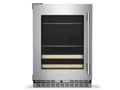 24" KitchenAid Beverage Center with Glass Door and Wood-Front Racks - KUBL524SPS